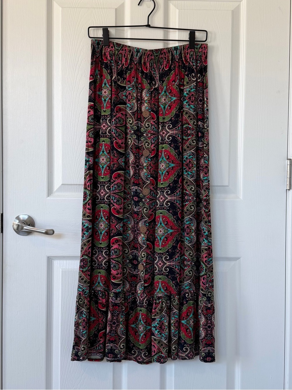 Colorful Boho Paisley Print Midi Maxi Elastic Waist Skirt Made in Turkey